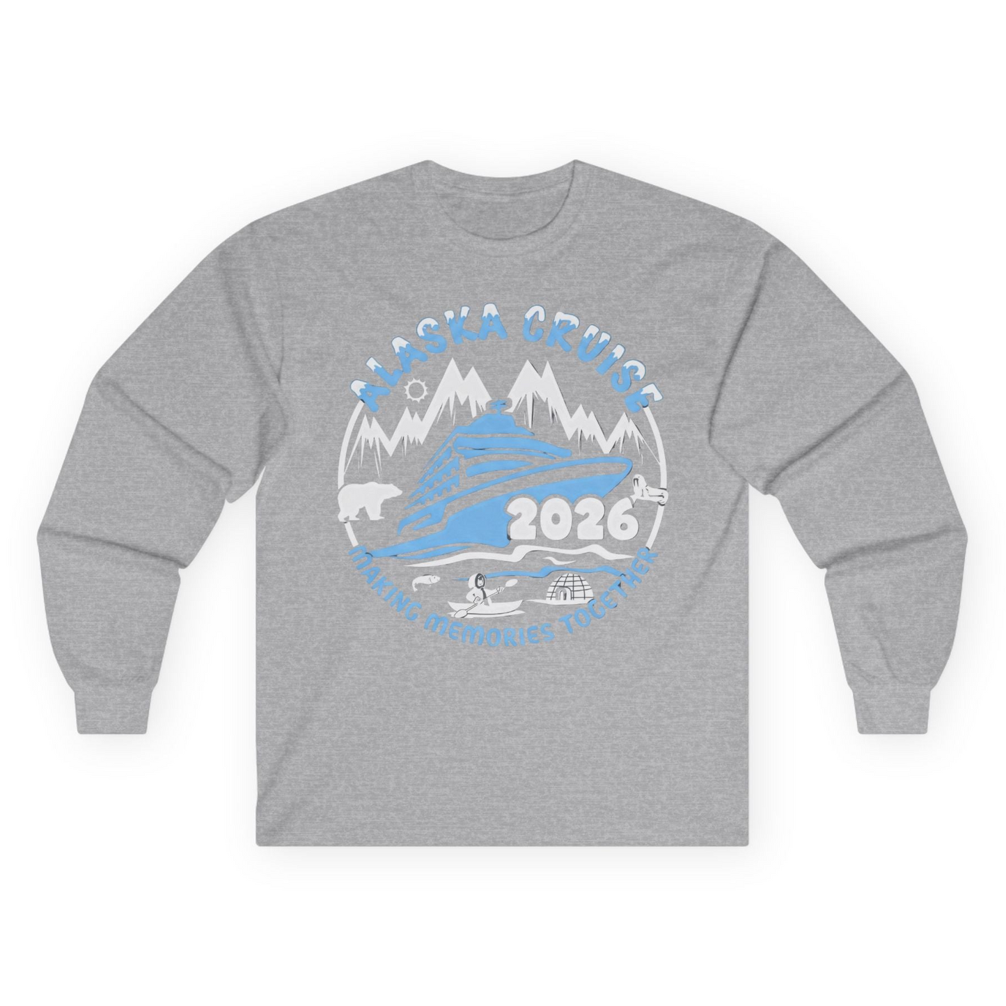 Alaska Cruise 2026 Family Adventure Shirt with Wildlife and Nature — Long Sleeve Long Sleeve Shirt – Sport Grey – Alaska Cruise Shirts