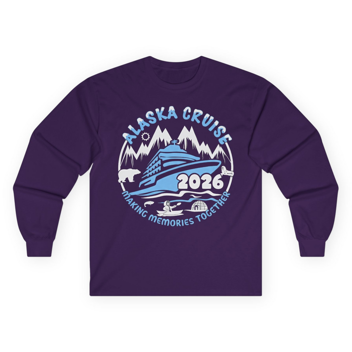 Alaska Cruise 2026 Family Adventure Shirt with Wildlife and Nature — Long Sleeve Long Sleeve Shirt – Purple – Alaska Cruise Shirts
