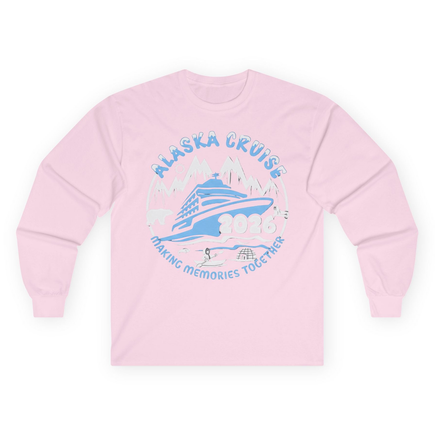 Alaska Cruise 2026 Family Adventure Shirt with Wildlife and Nature — Long Sleeve Long Sleeve Shirt – Light Pink – Alaska Cruise Shirts