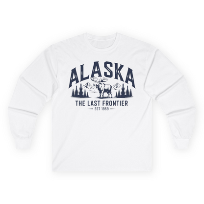 Alaska The Last Frontier Moose Mountain Wilderness Graphic Shirt — Long Sleeve Long Sleeve Shirt – White – Alaska Cruise Shirts