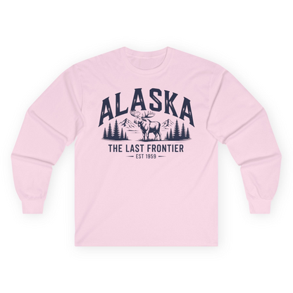 Alaska The Last Frontier Moose Mountain Wilderness Graphic Shirt — Long Sleeve Long Sleeve Shirt – Light Pink – Alaska Cruise Shirts