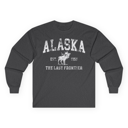 Vintage Alaska Moose Shirt Long Sleeve Shirt – Dark Heather – Alaska Cruise Shirts