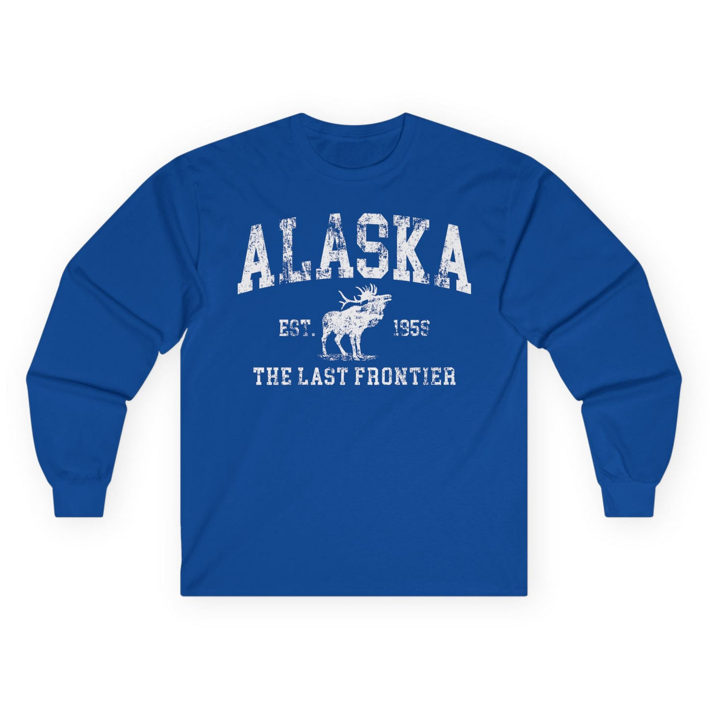 Vintage Alaska Moose Shirt Long Sleeve Shirt – Royal – Alaska Cruise Shirts