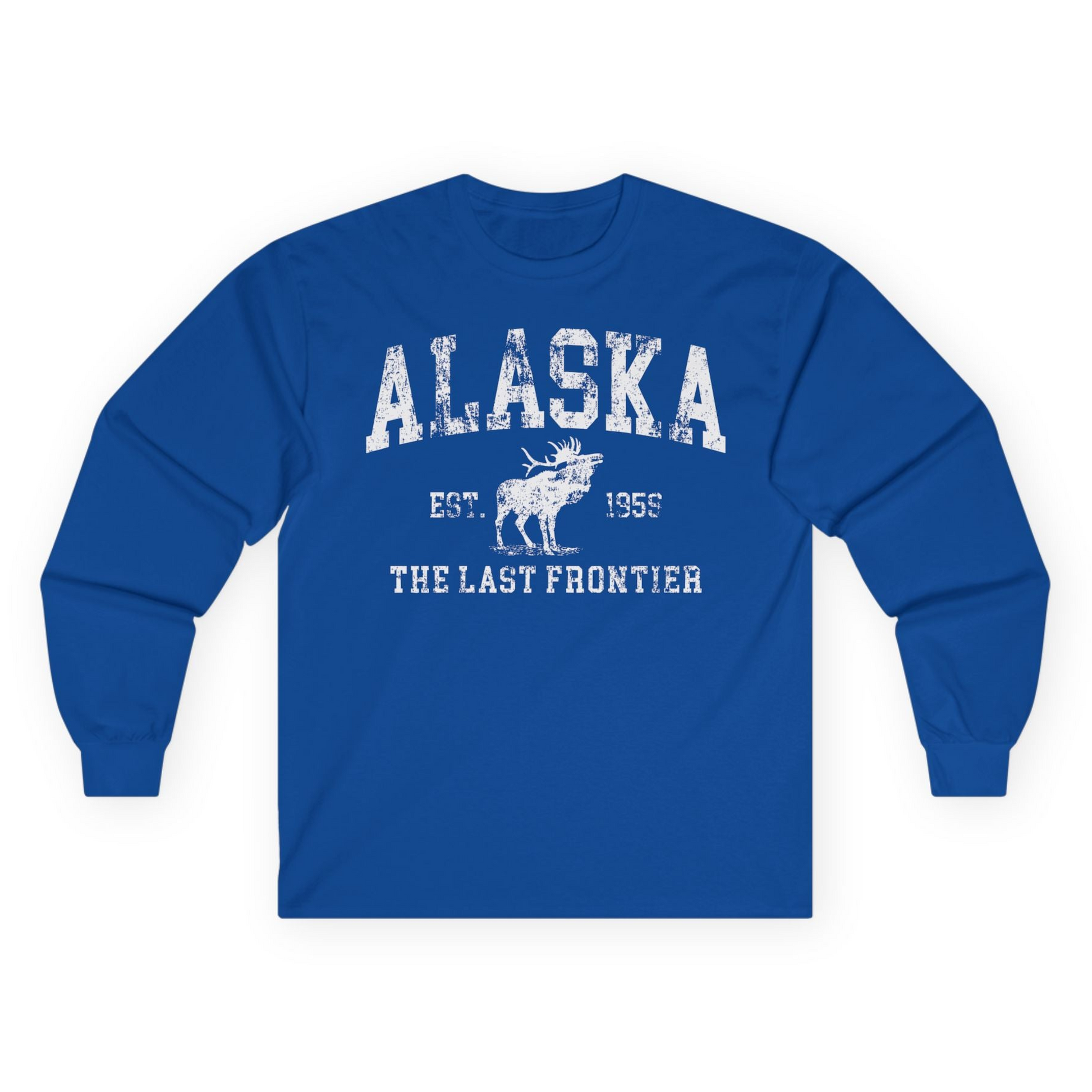 Vintage Alaska Moose Shirt Long Sleeve Shirt – Royal – Alaska Cruise Shirts