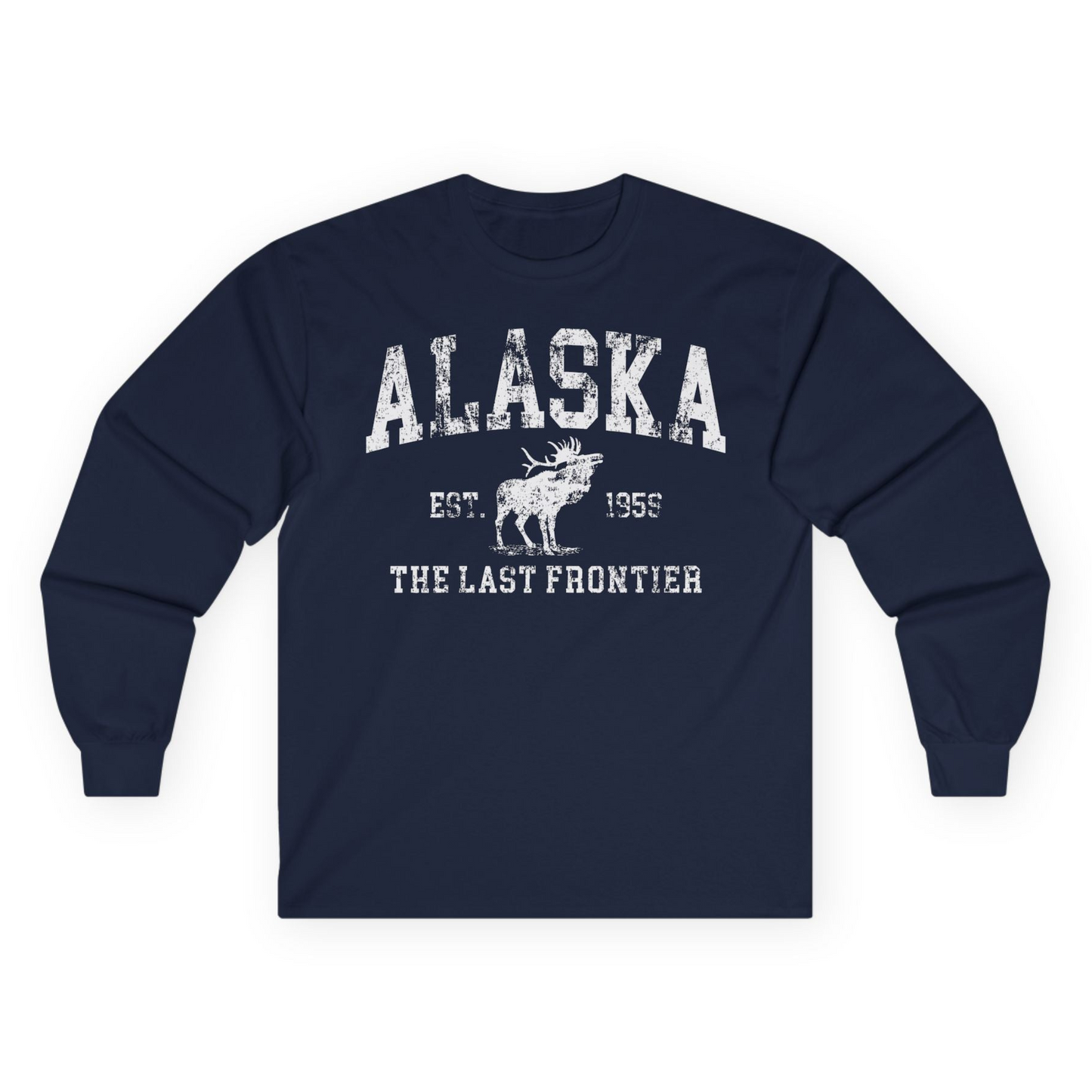 Vintage Alaska Moose Shirt Long Sleeve Shirt – Navy – Alaska Cruise Shirts
