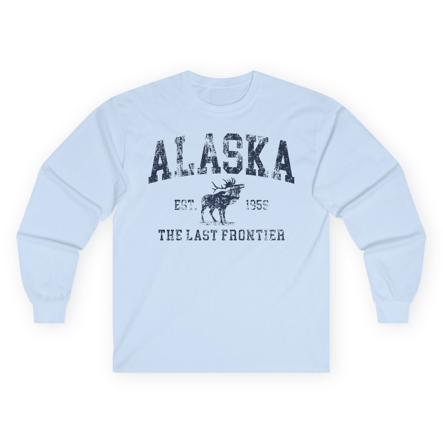 Vintage Alaska Moose Shirt Long Sleeve Shirt – Light Blue – Alaska Cruise Shirts