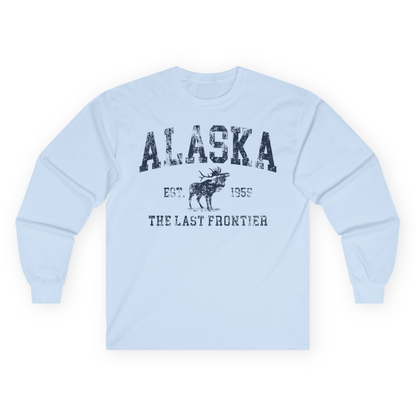 Vintage Alaska Moose Shirt Long Sleeve Shirt – Light Blue – Alaska Cruise Shirts