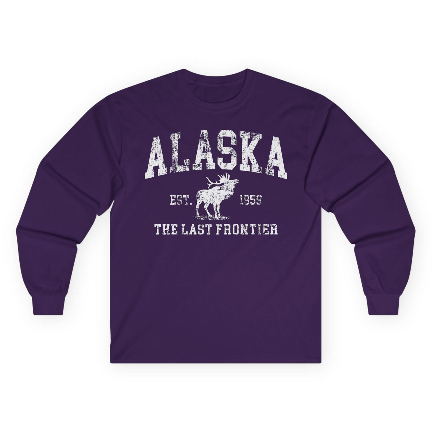 Vintage Alaska Moose Shirt Long Sleeve Shirt – Purple – Alaska Cruise Shirts