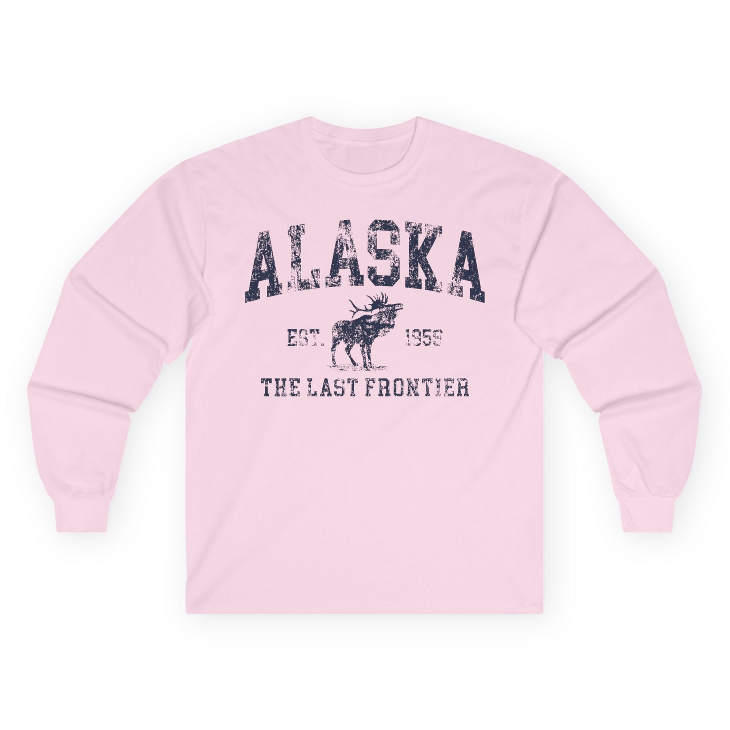 Vintage Alaska Moose Shirt Long Sleeve Shirt – Light Pink – Alaska Cruise Shirts