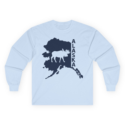 Alaska Moose Silhouette Shirt Long Sleeve Shirt – Light Blue – Alaska Cruise Shirts
