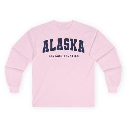 Alaska The Last Frontier Bold Collegiate Vintage State Pride Shirt — Long Sleeve Long Sleeve Shirt – Light Pink – Alaska Cruise Shirts