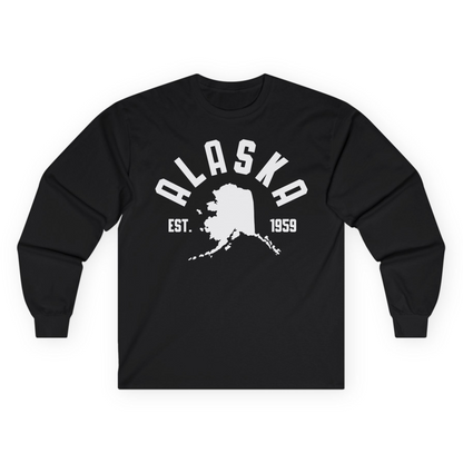 Vintage Alaska State Outline Est 1959 Retro Collegiate Shirt — Long Sleeve Long Sleeve Shirt – Black – Alaska Cruise Shirts
