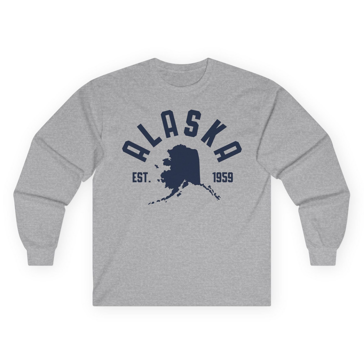Vintage Alaska State Outline Est 1959 Retro Collegiate Shirt — Long Sleeve Long Sleeve Shirt – Sport Grey – Alaska Cruise Shirts