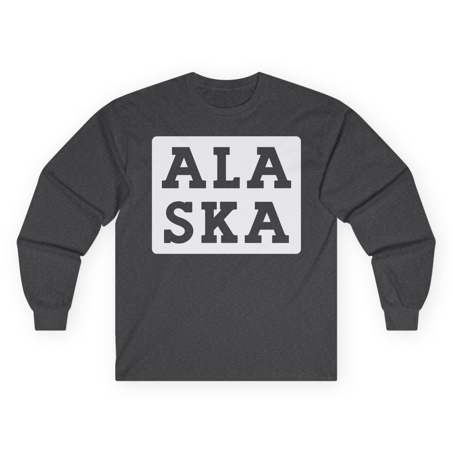 Bold Alaska Block Text Shirt Long Sleeve Shirt – Dark Heather – Alaska Cruise Shirts