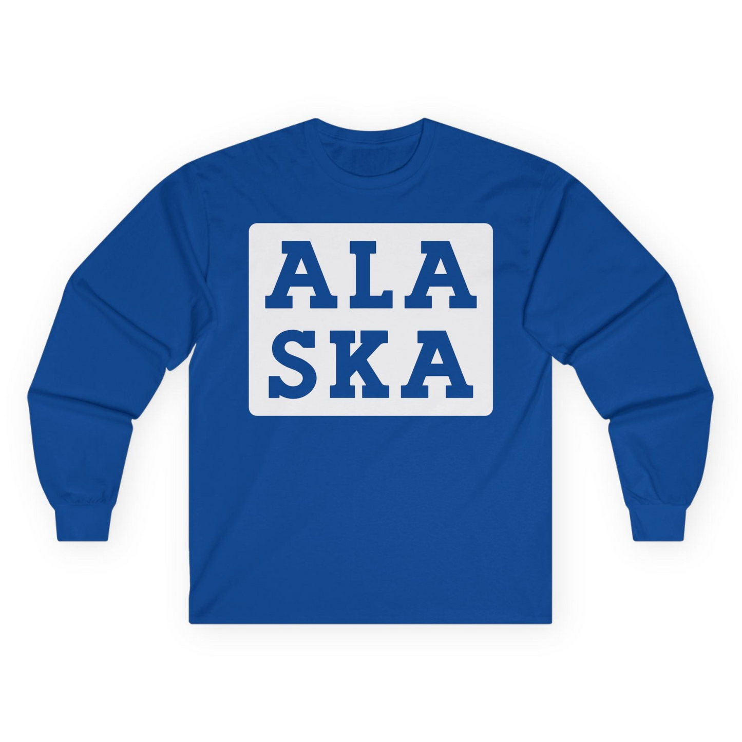 Bold Alaska Block Text Shirt Long Sleeve Shirt – Royal – Alaska Cruise Shirts