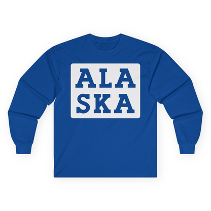Bold Alaska Block Text Shirt Long Sleeve Shirt – Royal – Alaska Cruise Shirts