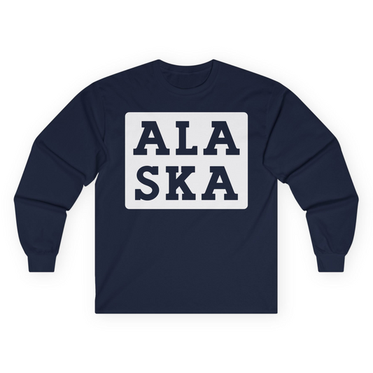 Bold Alaska Block Text Shirt Long Sleeve Shirt – Navy – Alaska Cruise Shirts