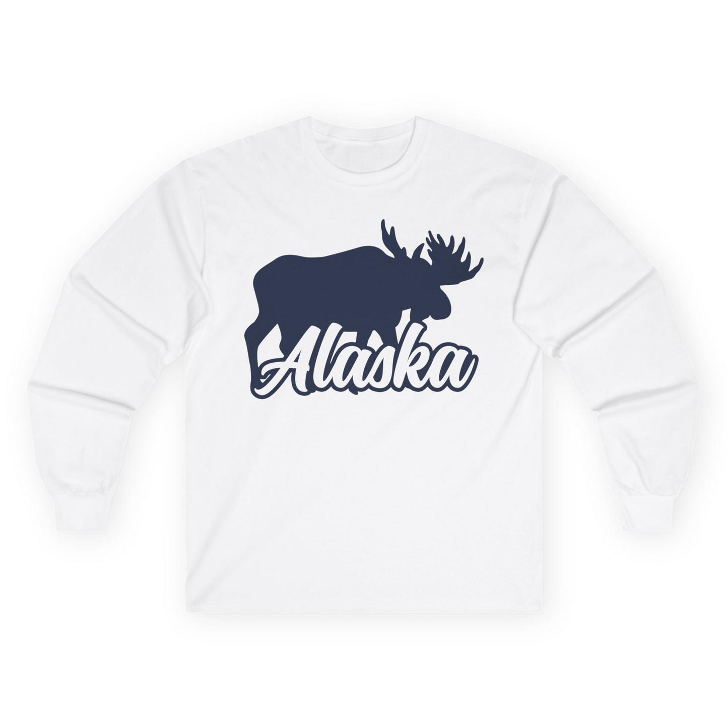 Alaska Moose Wildlife Silhouette Shirt Long Sleeve Shirt – White – Alaska Cruise Shirts
