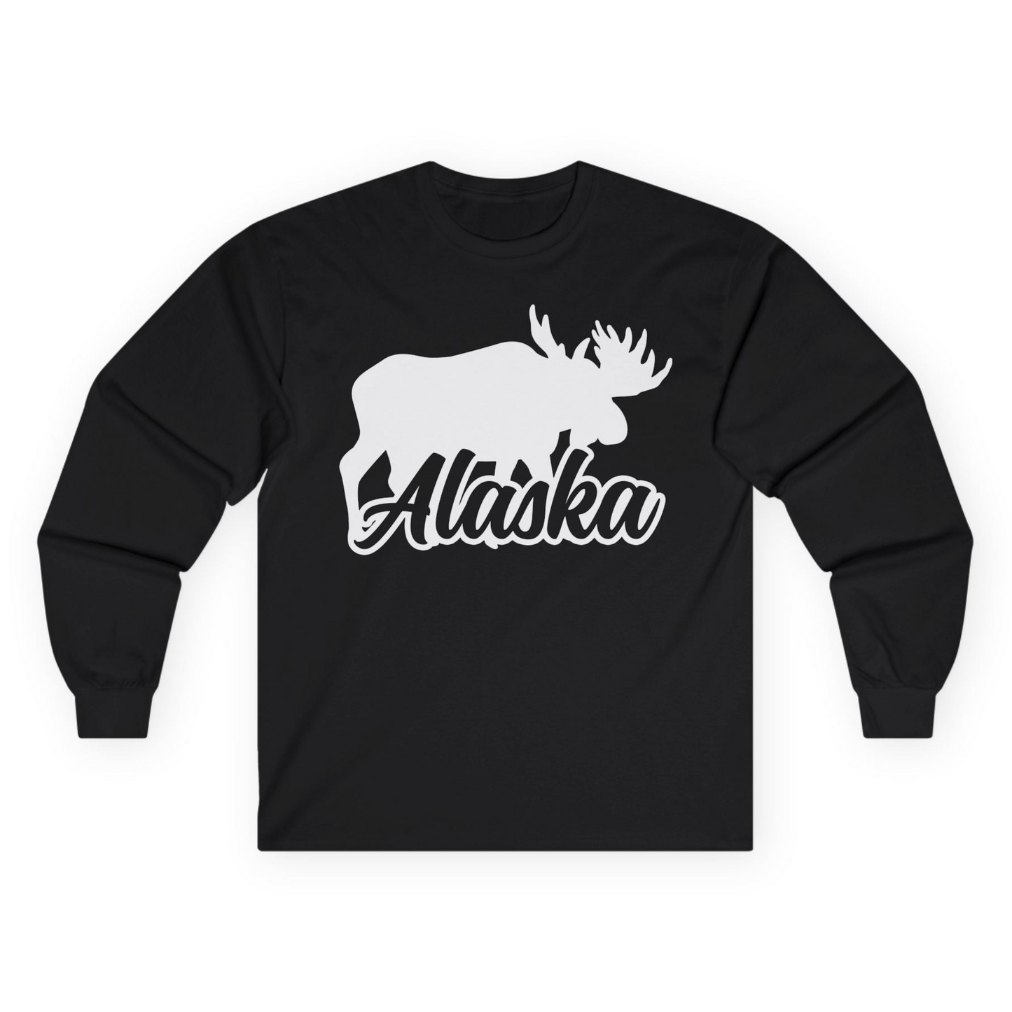Alaska Moose Wildlife Silhouette Shirt Long Sleeve Shirt – Black – Alaska Cruise Shirts