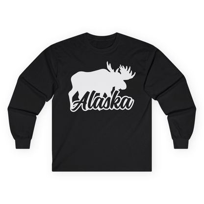 Alaska Moose Wildlife Silhouette Shirt Long Sleeve Shirt – Black – Alaska Cruise Shirts