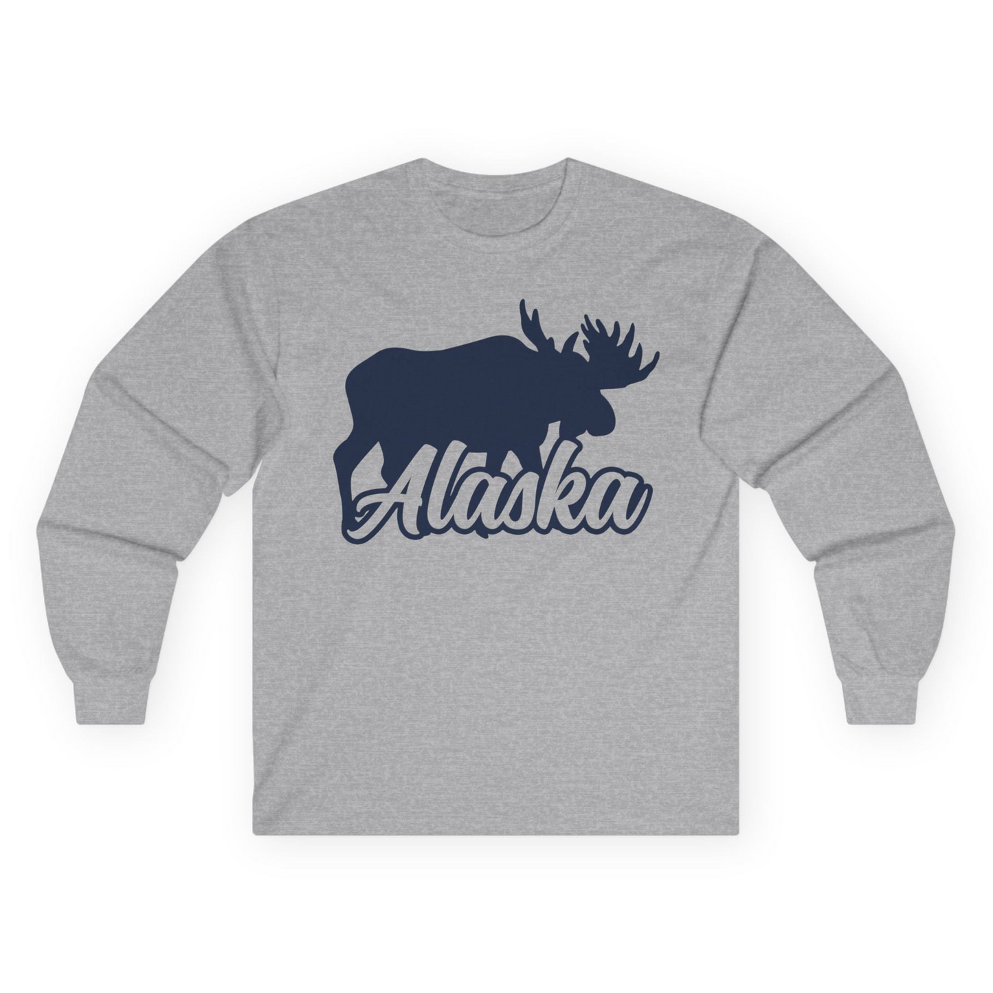 Alaska Moose Wildlife Silhouette Shirt Long Sleeve Shirt – Sport Grey – Alaska Cruise Shirts