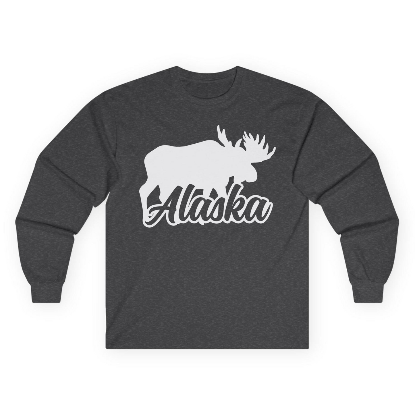 Alaska Moose Wildlife Silhouette Shirt Long Sleeve Shirt – Dark Heather – Alaska Cruise Shirts