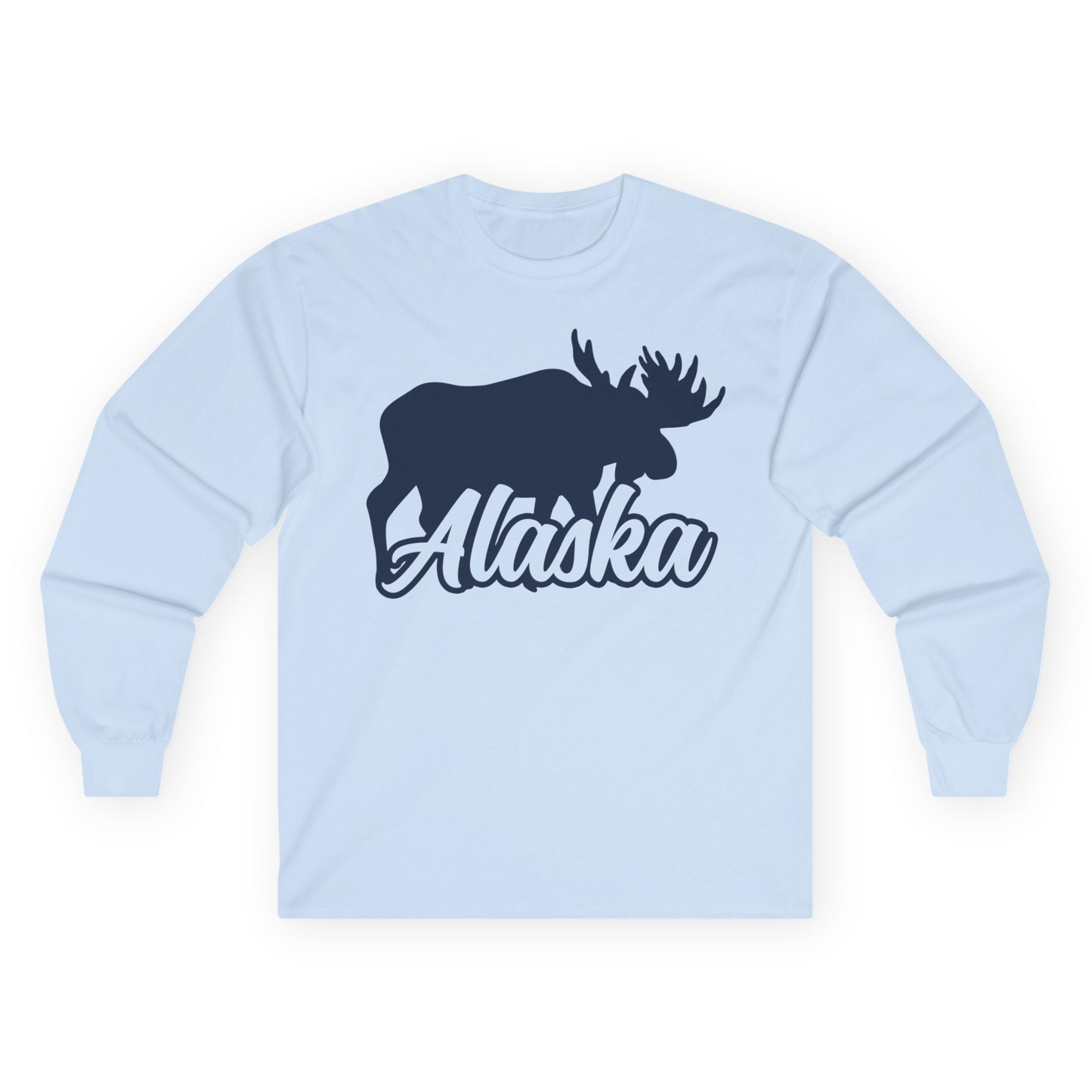 Alaska Moose Wildlife Silhouette Shirt Long Sleeve Shirt – Light Blue – Alaska Cruise Shirts