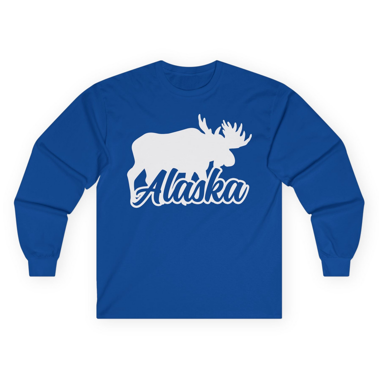 Alaska Moose Wildlife Silhouette Shirt Long Sleeve Shirt – Royal – Alaska Cruise Shirts