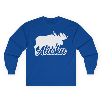 Alaska Moose Wildlife Silhouette Shirt Long Sleeve Shirt – Royal – Alaska Cruise Shirts