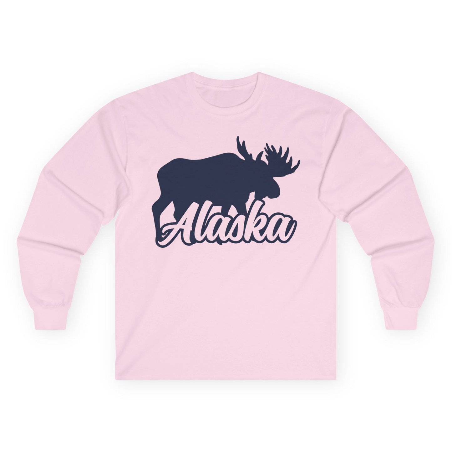 Alaska Moose Wildlife Silhouette Shirt Long Sleeve Shirt – Light Pink – Alaska Cruise Shirts