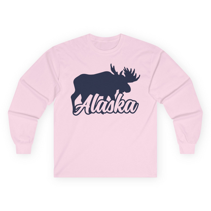 Alaska Moose Wildlife Silhouette Shirt Long Sleeve Shirt – Light Pink – Alaska Cruise Shirts