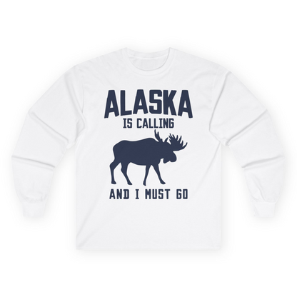 Alaska Is Calling Moose Silhouette Shirt Long Sleeve Shirt – White – Alaska Cruise Shirts