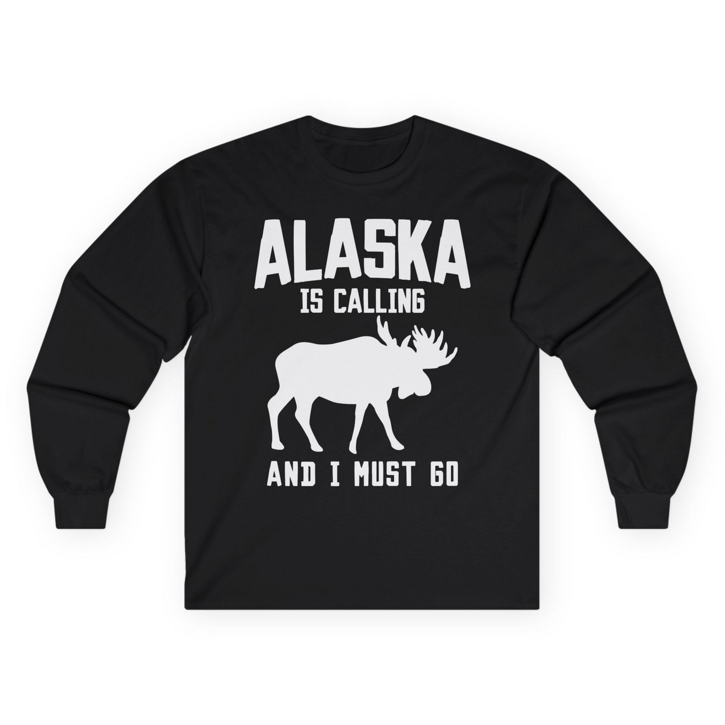 Alaska Is Calling Moose Silhouette Shirt Long Sleeve Shirt – Black – Alaska Cruise Shirts