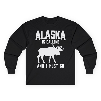 Alaska Is Calling Moose Silhouette Shirt Long Sleeve Shirt – Black – Alaska Cruise Shirts