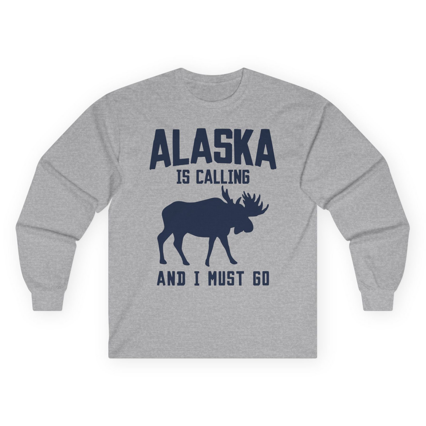 Alaska Is Calling Moose Silhouette Shirt Long Sleeve Shirt – Sport Grey – Alaska Cruise Shirts