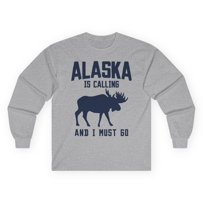 Alaska Is Calling Moose Silhouette Shirt Long Sleeve Shirt – Sport Grey – Alaska Cruise Shirts