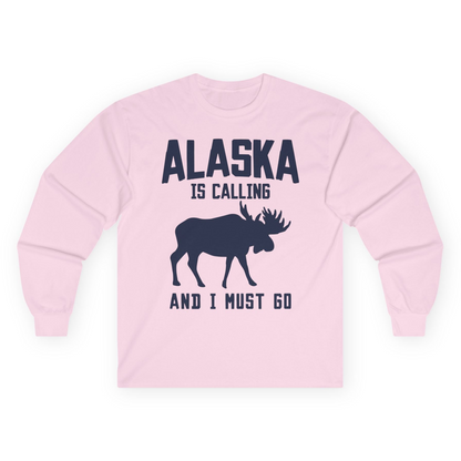 Alaska Is Calling Moose Silhouette Shirt Long Sleeve Shirt – Light Pink – Alaska Cruise Shirts