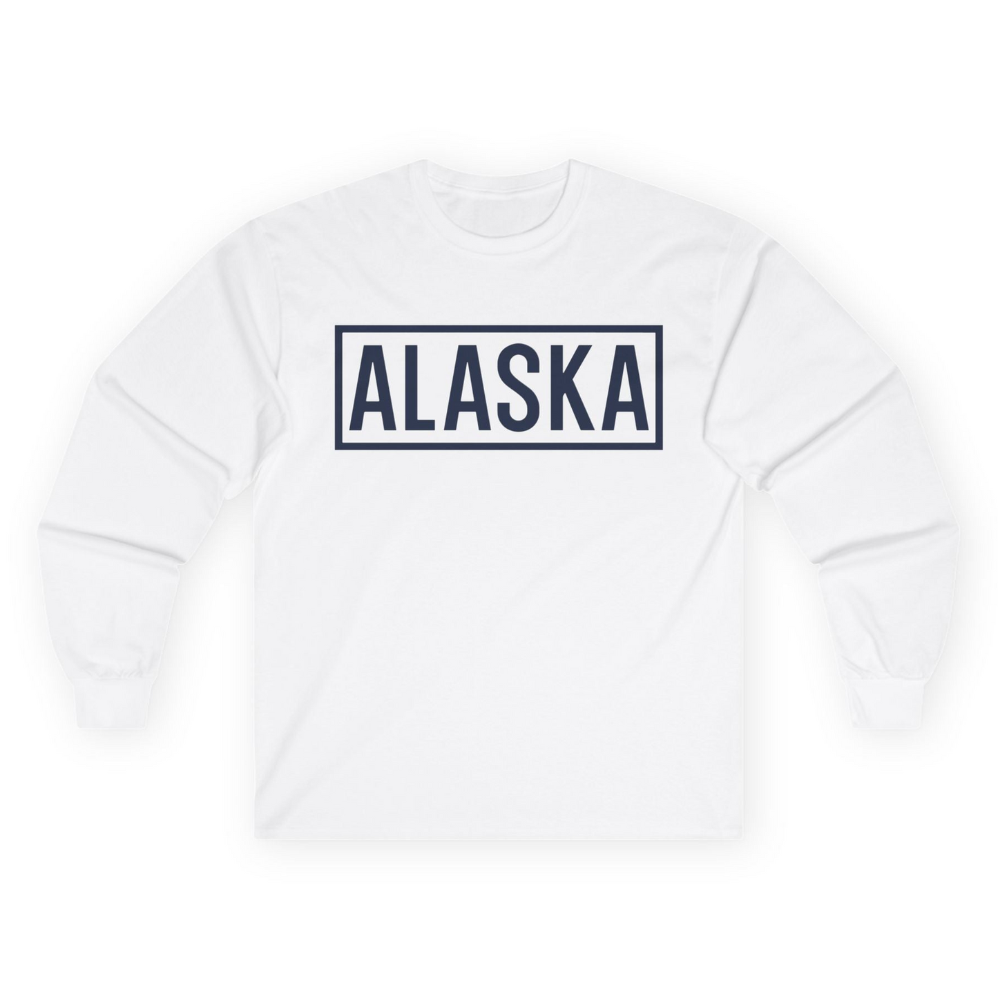 Alaska Bold Text Minimalist Monochrome Graphic Shirt for Travelers — Long Sleeve Long Sleeve Shirt – White – Alaska Cruise Shirts