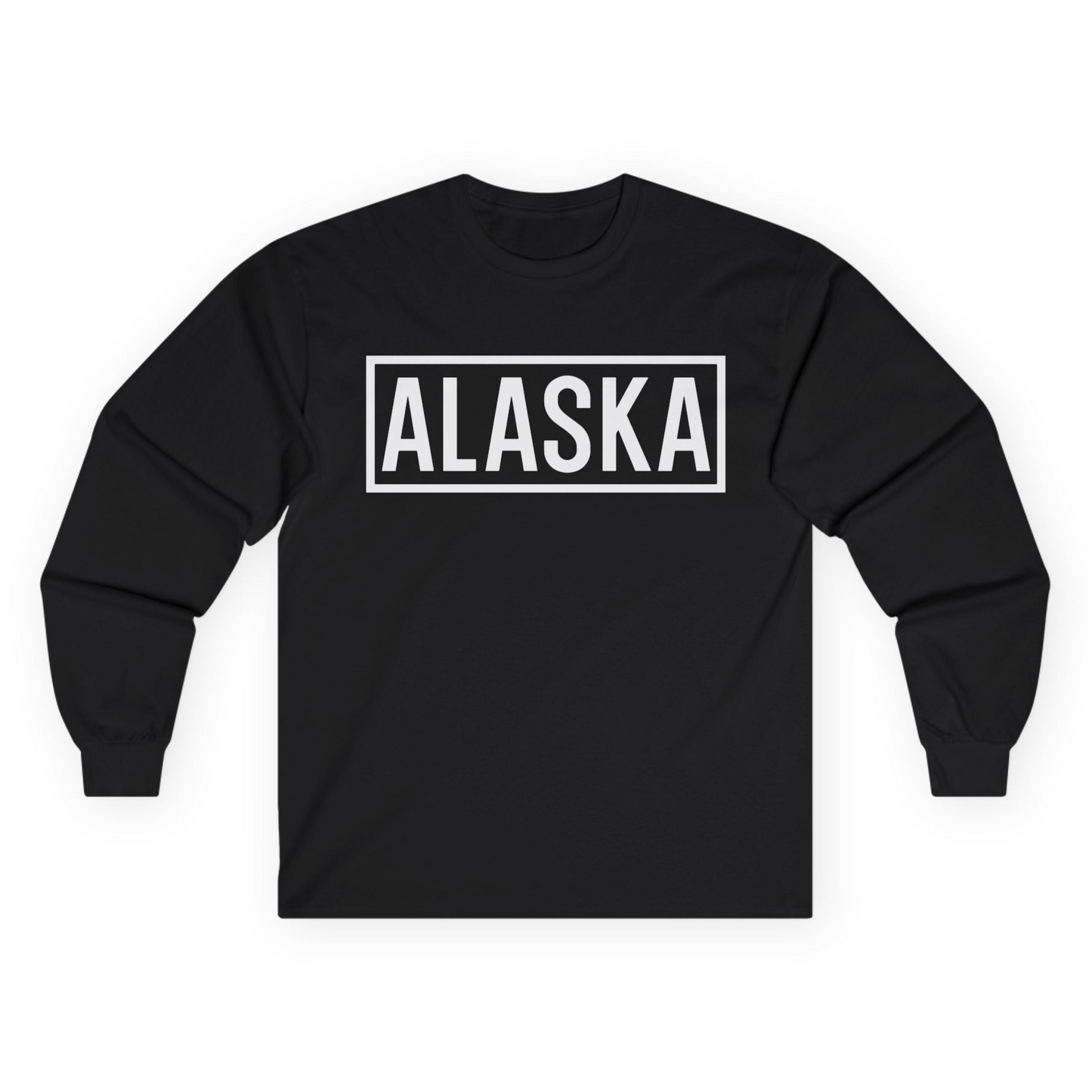Alaska Bold Text Minimalist Monochrome Graphic Shirt for Travelers — Long Sleeve Long Sleeve Shirt – Black – Alaska Cruise Shirts