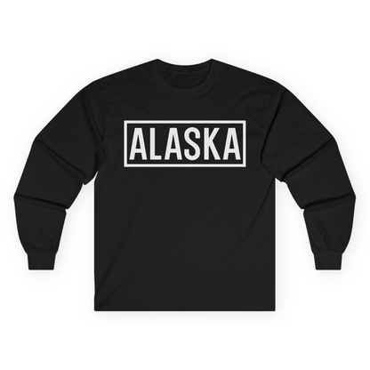 Alaska Bold Text Minimalist Monochrome Graphic Shirt for Travelers — Long Sleeve Long Sleeve Shirt – Black – Alaska Cruise Shirts