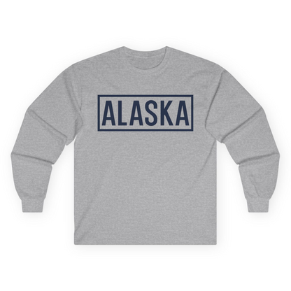 Alaska Bold Text Minimalist Monochrome Graphic Shirt for Travelers — Long Sleeve Long Sleeve Shirt – Sport Grey – Alaska Cruise Shirts