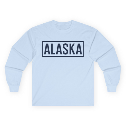 Alaska Bold Text Minimalist Monochrome Graphic Shirt for Travelers — Long Sleeve Long Sleeve Shirt – Light Blue – Alaska Cruise Shirts