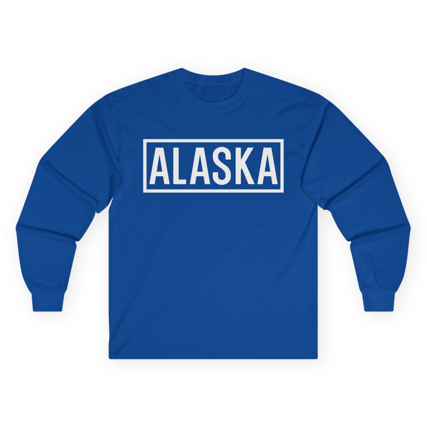 Alaska Bold Text Minimalist Monochrome Graphic Shirt for Travelers — Long Sleeve Long Sleeve Shirt – Royal – Alaska Cruise Shirts