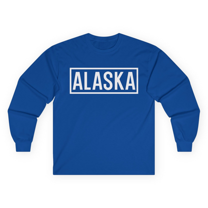 Alaska Bold Text Minimalist Monochrome Graphic Shirt for Travelers — Long Sleeve Long Sleeve Shirt – Royal – Alaska Cruise Shirts
