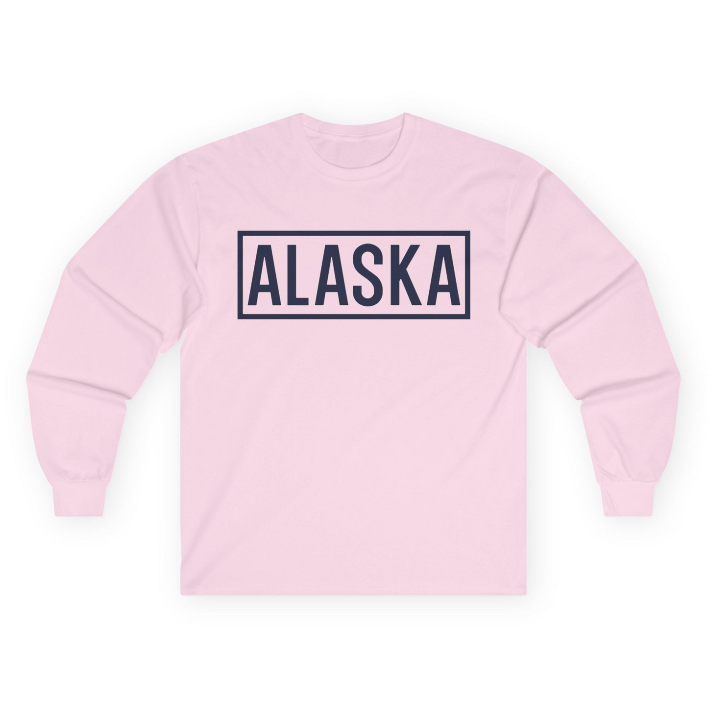 Alaska Bold Text Minimalist Monochrome Graphic Shirt for Travelers — Long Sleeve Long Sleeve Shirt – Light Pink – Alaska Cruise Shirts