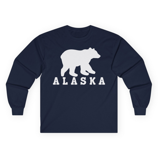 Alaska Bear Silhouette Shirt Long Sleeve Shirt – Navy – Alaska Cruise Shirts