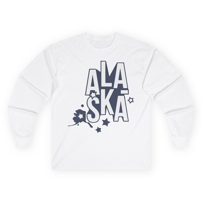 Alaska Stars Bold Typography Shirt Long Sleeve Shirt – White – Alaska Cruise Shirts