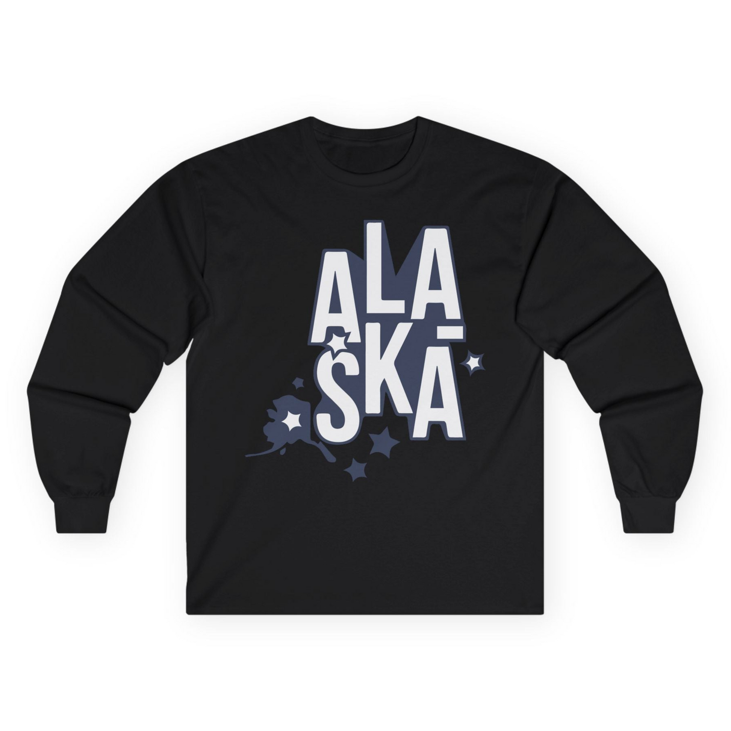 Alaska Stars Bold Typography Shirt Long Sleeve Shirt – Black – Alaska Cruise Shirts