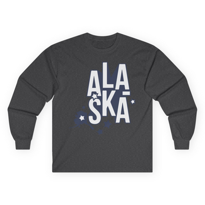 Alaska Stars Bold Typography Shirt Long Sleeve Shirt – Dark Heather – Alaska Cruise Shirts