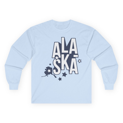 Alaska Stars Bold Typography Shirt Long Sleeve Shirt – Light Blue – Alaska Cruise Shirts
